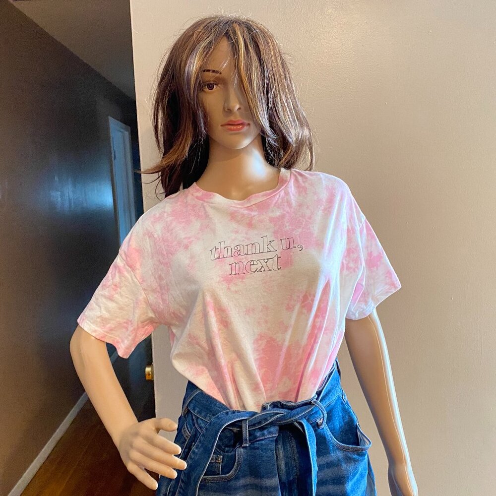 Arianna Grande THANK U NEXT Pink/White Tie Dye Cropped T-Shirt Size XS